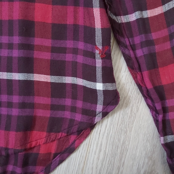 American Eagle Burgundy Plaid Button Down - Picture 6 of 9
